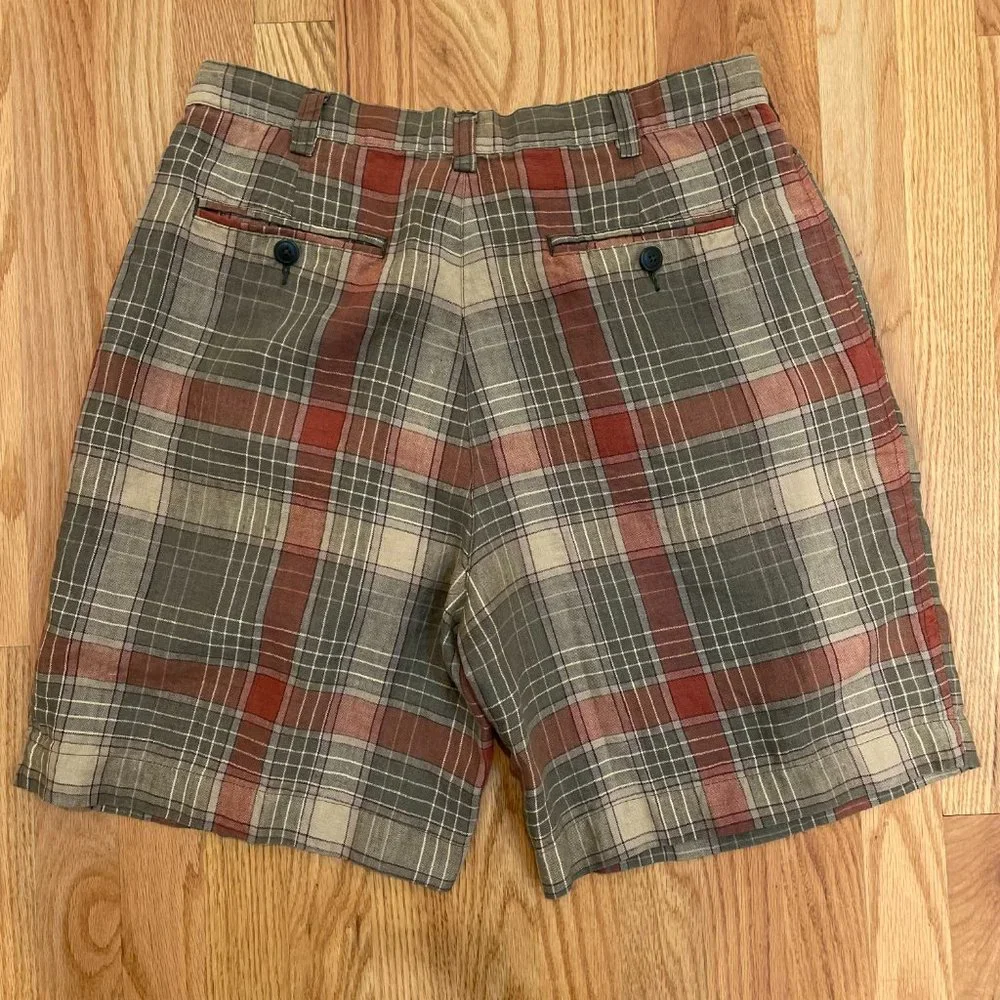 Nautica Skipper Plaid 100% Linen Pleated Shorts Men's Size 34 - Picture 2 of 8